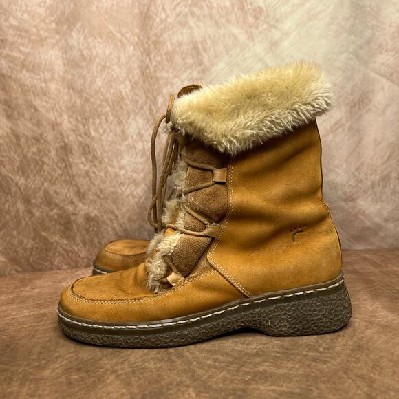 BareTraps Wanderer Suede Leather Faux Fur Lace Up Ankle Boots Brown Winter Ski - Picture 3 of 14